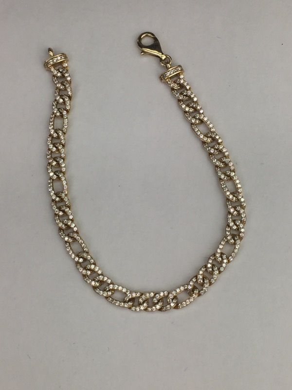 14k yellow gold Figaro with cubic zirconia bracelet 7.5 inches