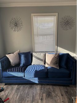Blue Sofa and Loveseat