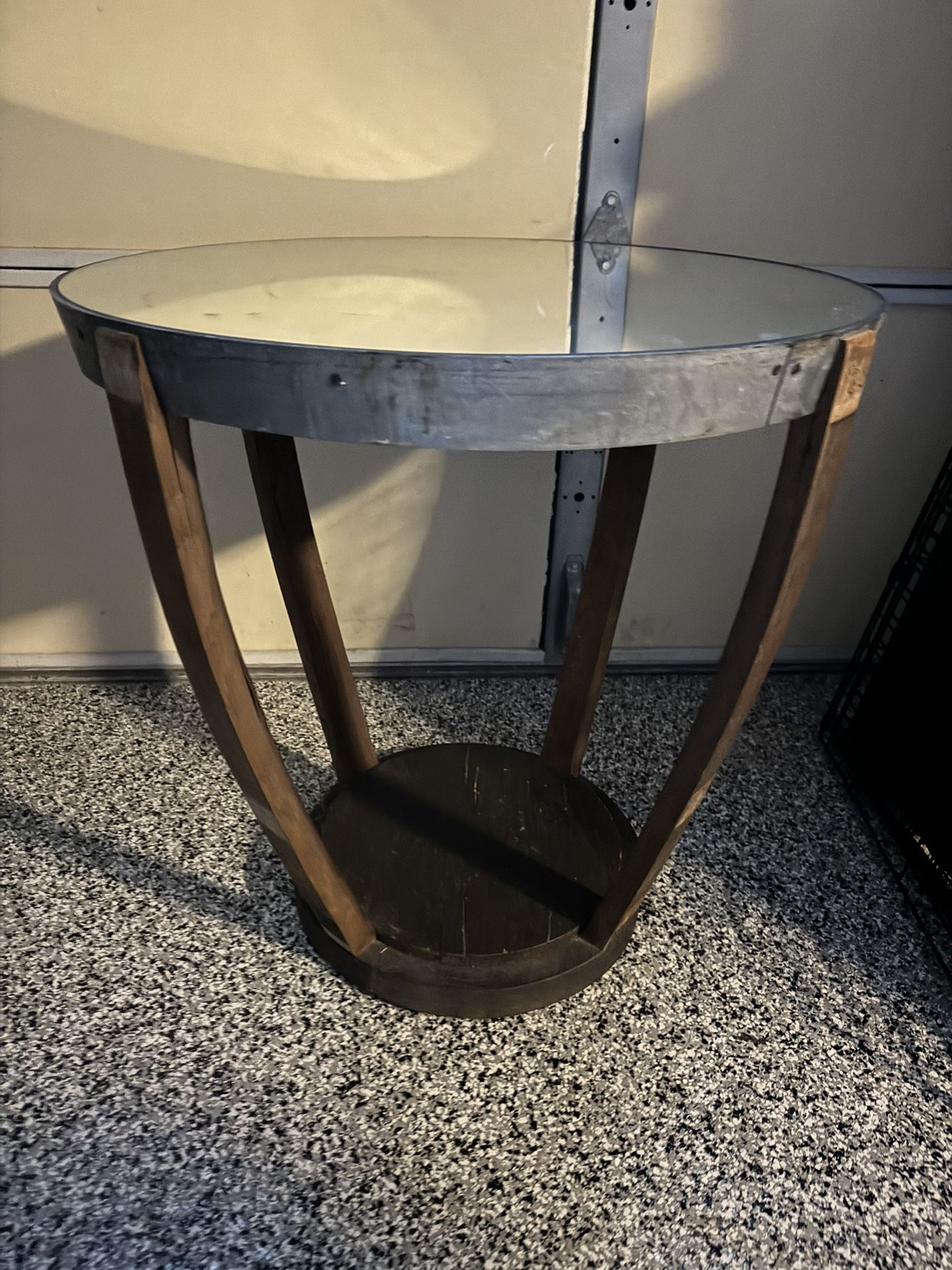 Small Metal & Wood Side Table Rustic Farmhouse Mirror Top