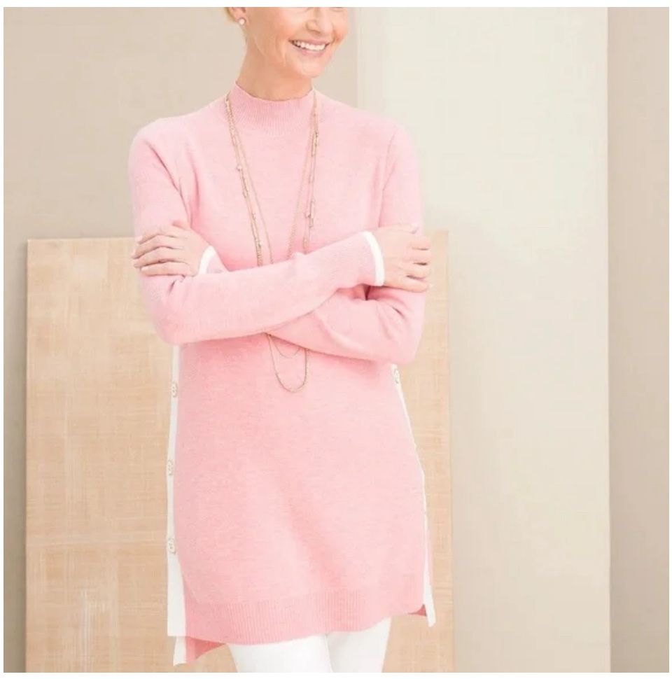 Chicos Women’s Cashmere Pink Tunic Sweater with Side Buttons size 1 $25