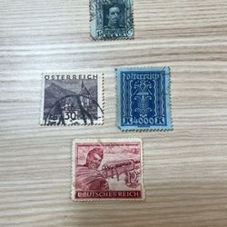 Lot of 4 Vintage Postage Stamps Austria, Germany and Spain Used