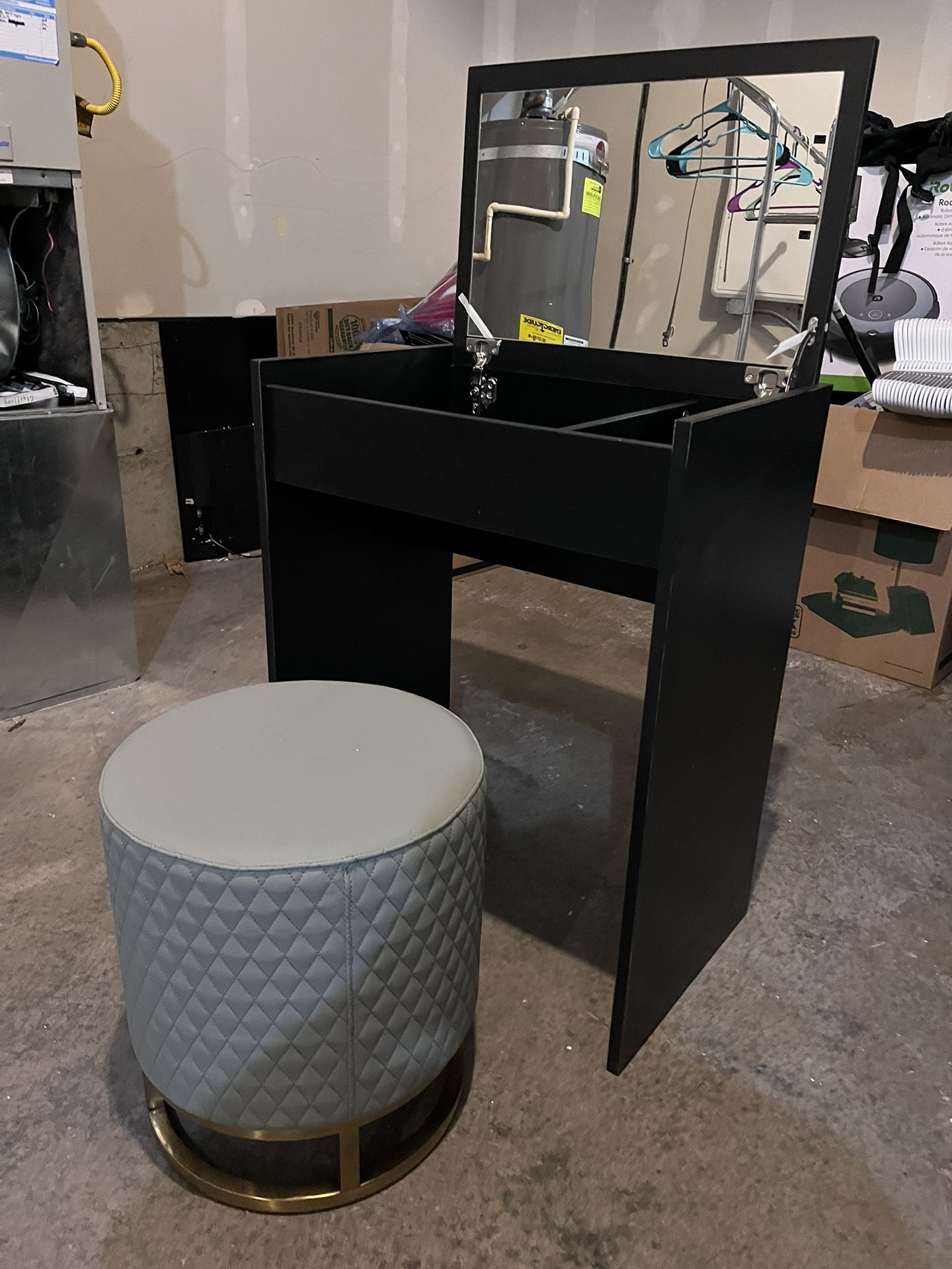 Vanity Table Set with Mirror & Padded Stool – Modern Beauty Station for Bedroom