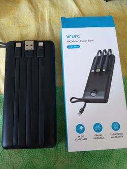 POWER BANK BATTERY CHARGER 10000mah USB-C WITH BUILT-IN CABLES PORTABLE