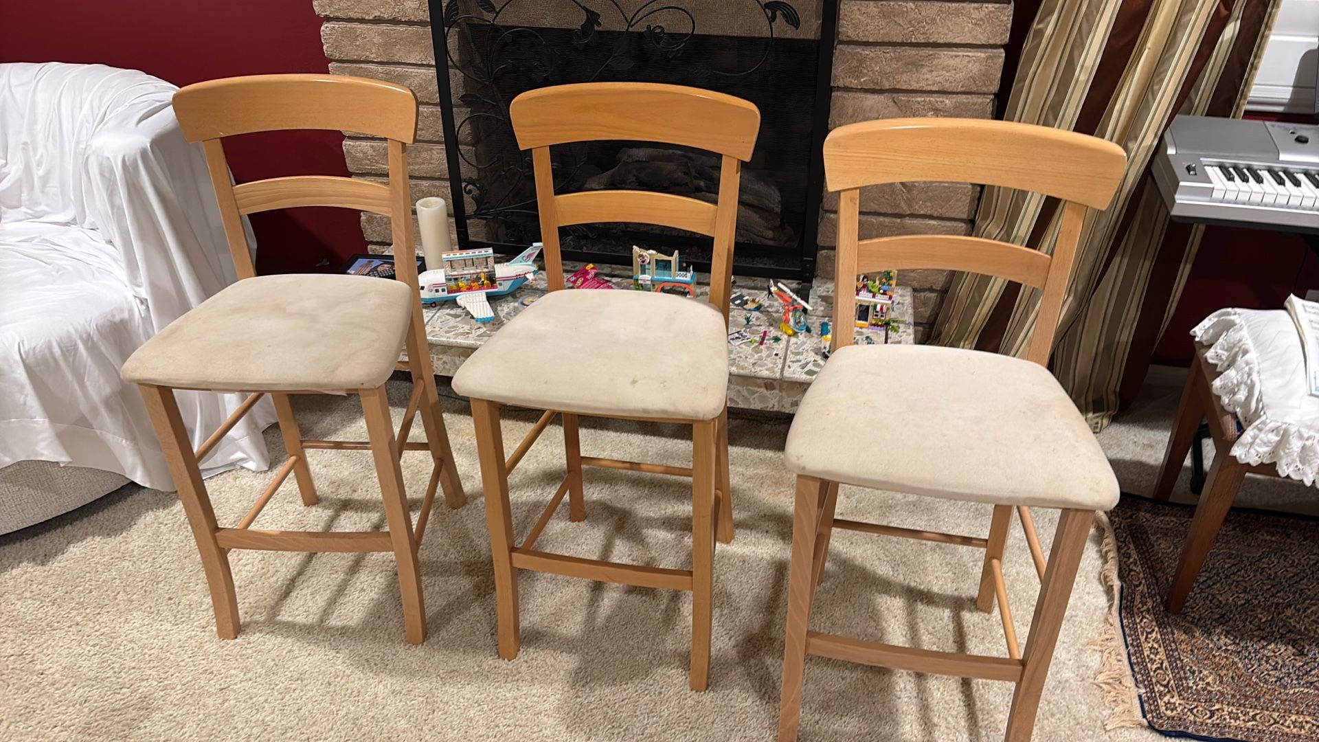 3 Solid Wooden Bar Stools