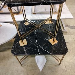 Black Faux Marble And Metal Table Set!