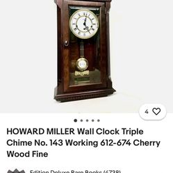 Howard Miller Triple Chime Cherry Wood  Clock