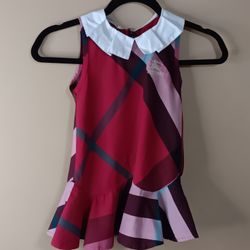 Burberry Red Geometric Dress with Peter Pan Collar