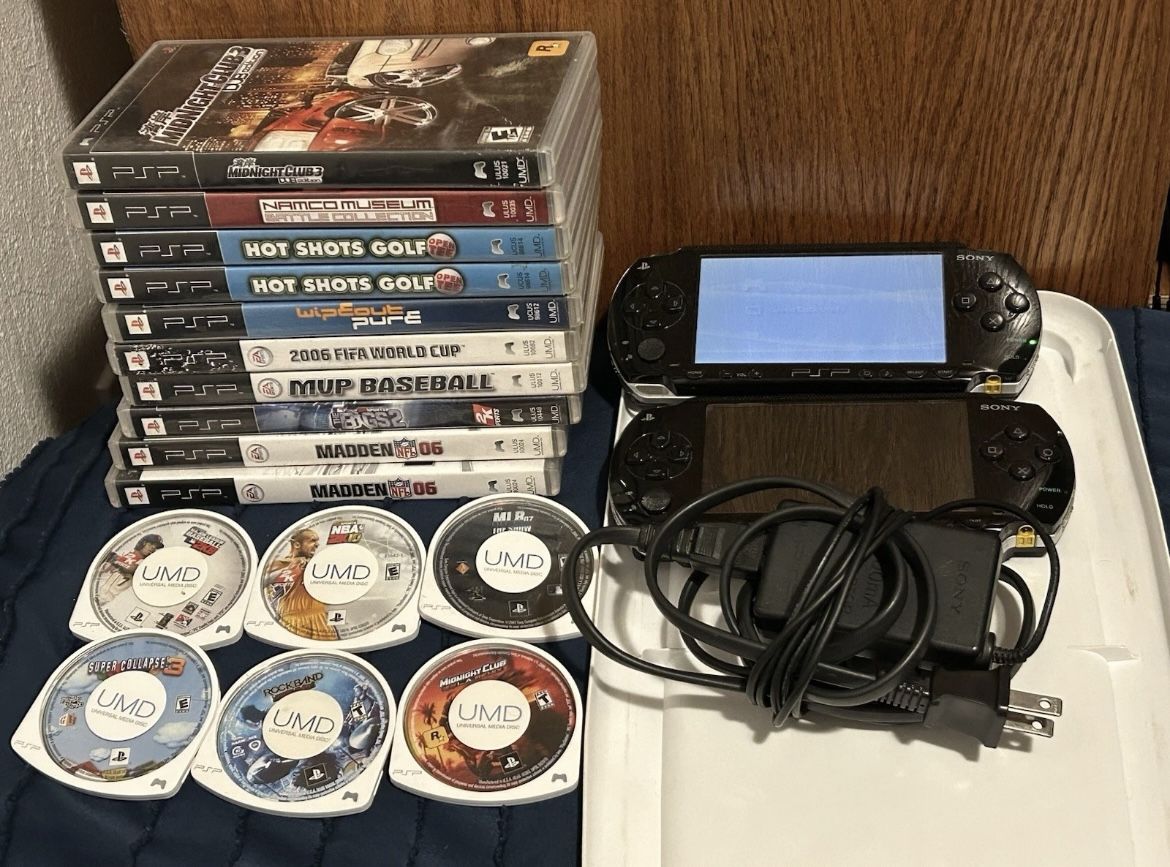 2 Sony PSP-1001 Black W/ Games And Charger Lot TESTED! SD CARD INCLUDED! Read!!!