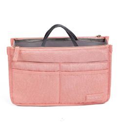 Women's Multi-Pocket Travel Handbag Organizer Insert with Zipper Handles Purse Liner Tidy Bag Pink