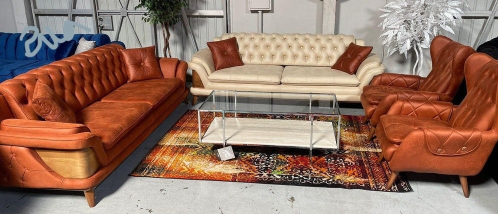 🌾Gerbera - Orange & Beige - 4pc Living Room Set (2 Sofa & 2 Chair)

