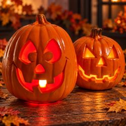 1995 Trendmasters Halloween Pumpkin Pair One Lighted Moving Light Effect Vintage