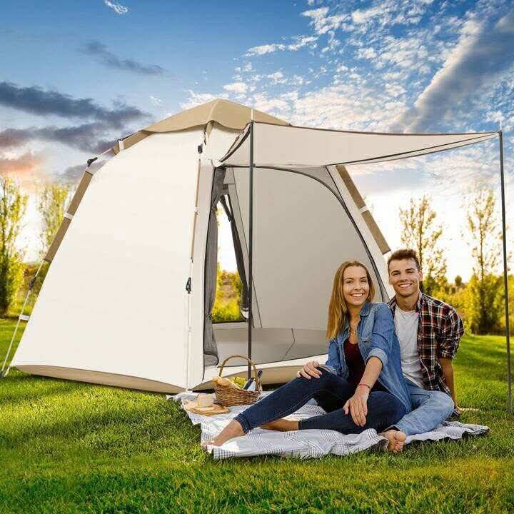 5-8Person Tent Beach Tent Backpacking Tent Camping Tent W ith Handbag 2 Extendable Canopies Mesh Doors And Mesh Windows Ventilated Sun Shelter For Out