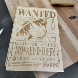 wooden Luffy wanted poster/plaque laser engraved
