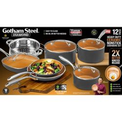 GOTHAM STEEL Diamond Pots & Pans Set Nonstick Cookware Set (12 Pcs)