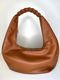 Shiraleah Braided Handle Hobo Bag – Tan Faux Leather Shoulder Purse 13x6