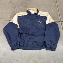 vintage dallas cowboys navy and white small logo quarter zip windbreaker jacket