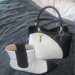 Black And White Boots And Purse 
