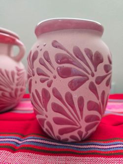 Pink Talavera Style Vase Small, Handcrafted, Made In Mexico Pottery