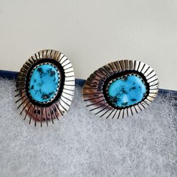 VTG Navajo Sterling Silver Earrings - Sleeping Beauty Turquoise Valentines Gift