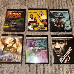 9- 4k UHD BLU-RAY Lot Kong Skull Island,central Intelligence,Jurassic World, The Greatest Showman, song to song, The Equalizer 2