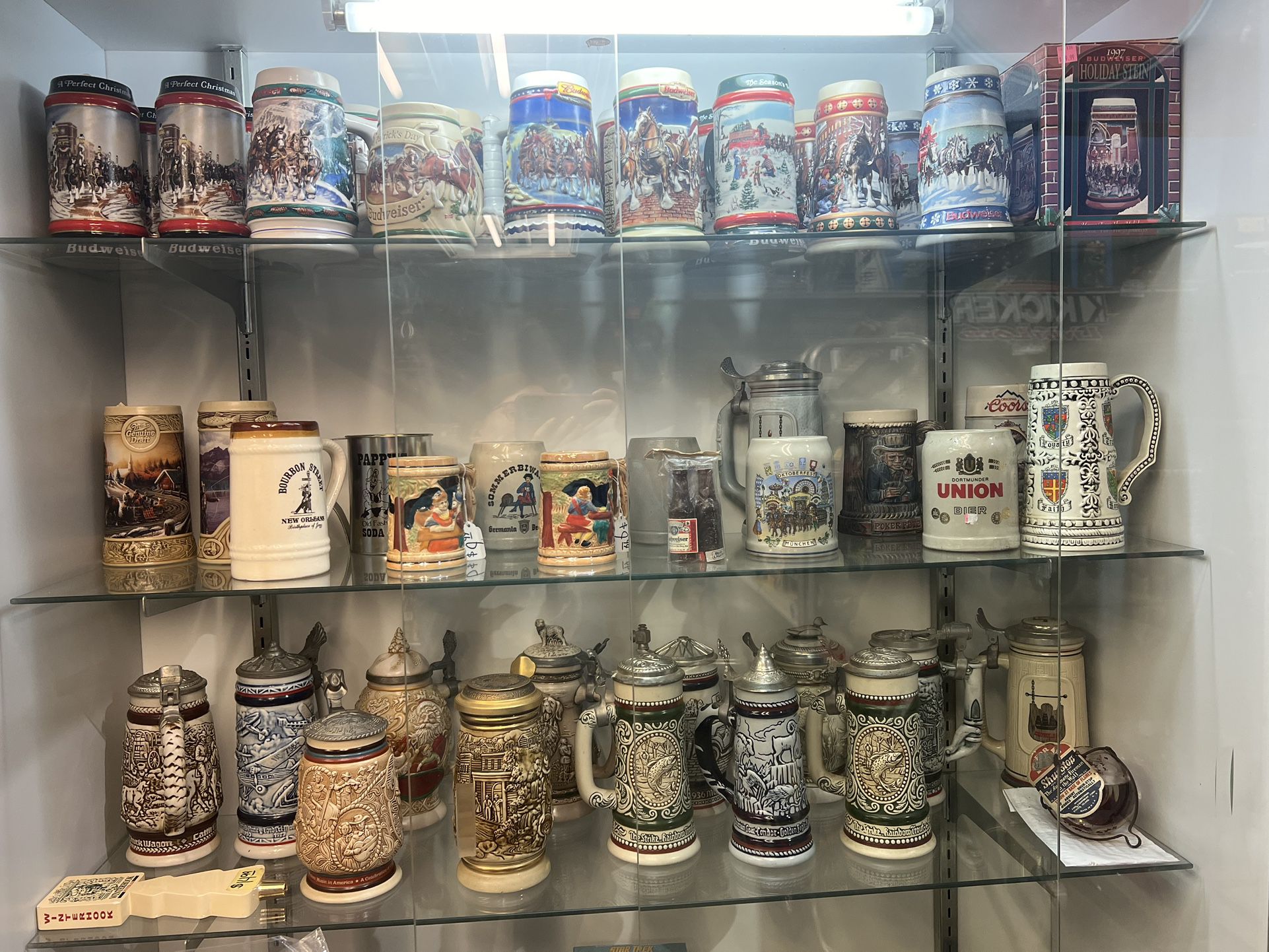 Beer steins $9.99 EACH your choice must come in perosn to check out 