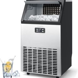 Commercial Ice Maker Machine, 100lbs/24H Stainless Steel Under Counter ice Machine with 33lbs Ice Storage Capacity, Freestanding Ice Maker.