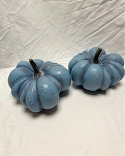 Set of 2 Blue Speckled Resin Decorative Pumpkins