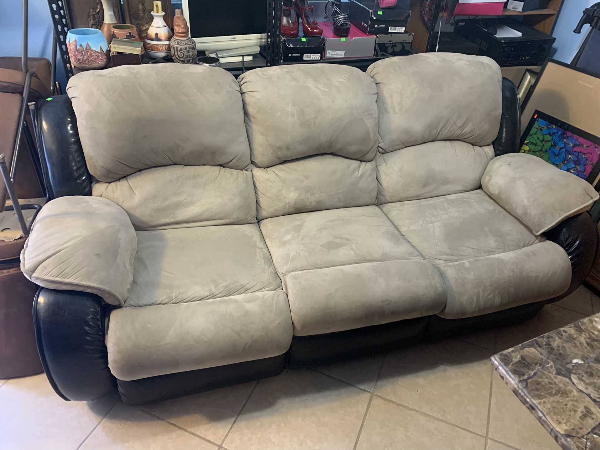 Leather And Suede Sofa Recliner