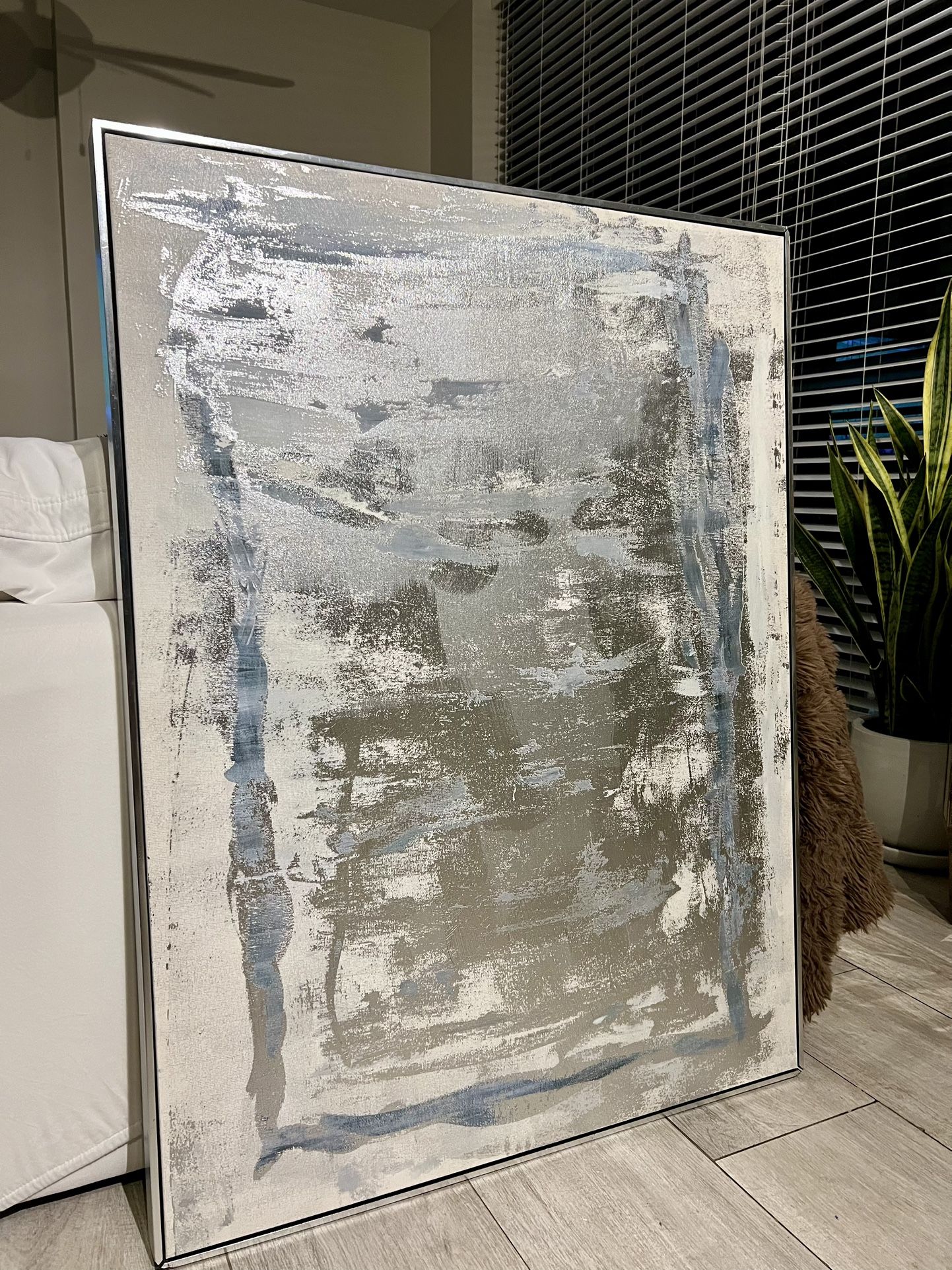 Modern Abstract Blue & Silver Wall Art