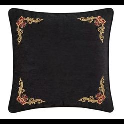 J.  Toscano Tiffany Polyester Black Chenille Floral Embroidery Euro Sham