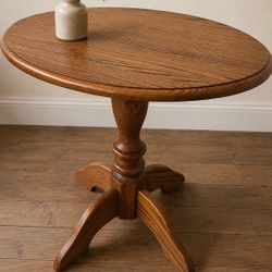 Vintage Solid Oak Wood Pedestal side table