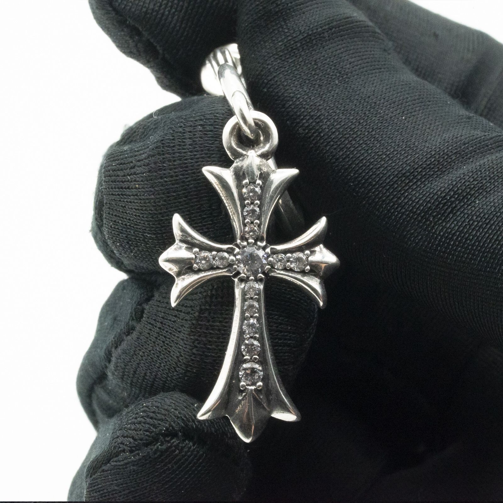 Chrome Hearts Cross Earring, 925 Sterling Silver Baby Fat Cross Hoop Earring With Diamond 