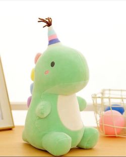 14” Kawa Mochi Candy Birthday Party Green Dinosaur Plush w/Rainbow Scales Hat
