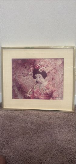 Framed Geisha Art Print with Gold Frame