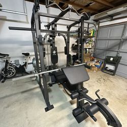 Vesta Fitness Smith Machine 2001 w/Bench Attachment | 230lb Bumpers Weights | 7ft Olympic Bar | Fitness | Gym Equipment | FREE DELIVERY 🚚 