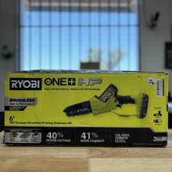 (Used Like New) Ryobi ONE+ HP 18V Brushless 6 in. Battery Compact Pruning Mini Chainsaw with 2.0 Ah Battery and Chainsaw