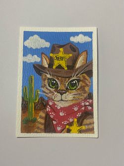 ACEO Original Acrylic | Cats In Cowboy Hats Series #2 | “Sheriff Whiskers”