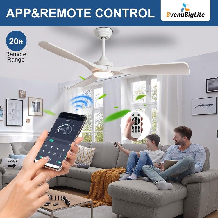 Smart Ceiling Fan with Light 52 Inch White