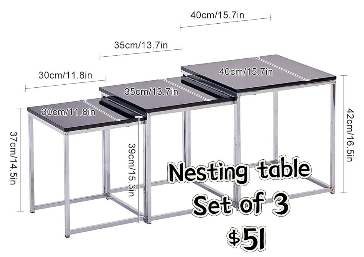 😀 3Pcs Nesting Table Sofa Side Tables Black Nested End Table Living Room Accent Table Wooden