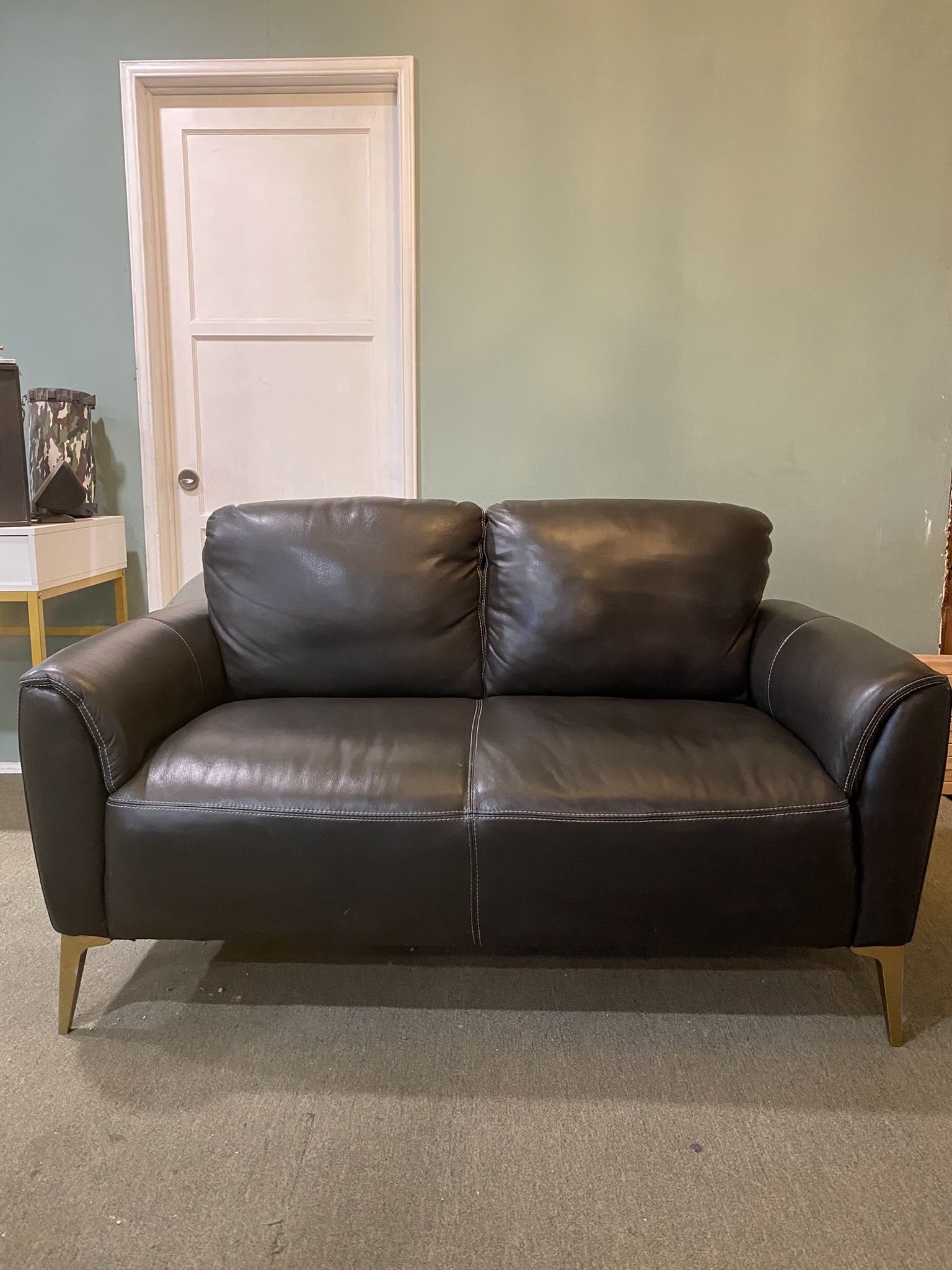 Sofa Couch Black Love Seat PU Uleather White Baseball Stitching