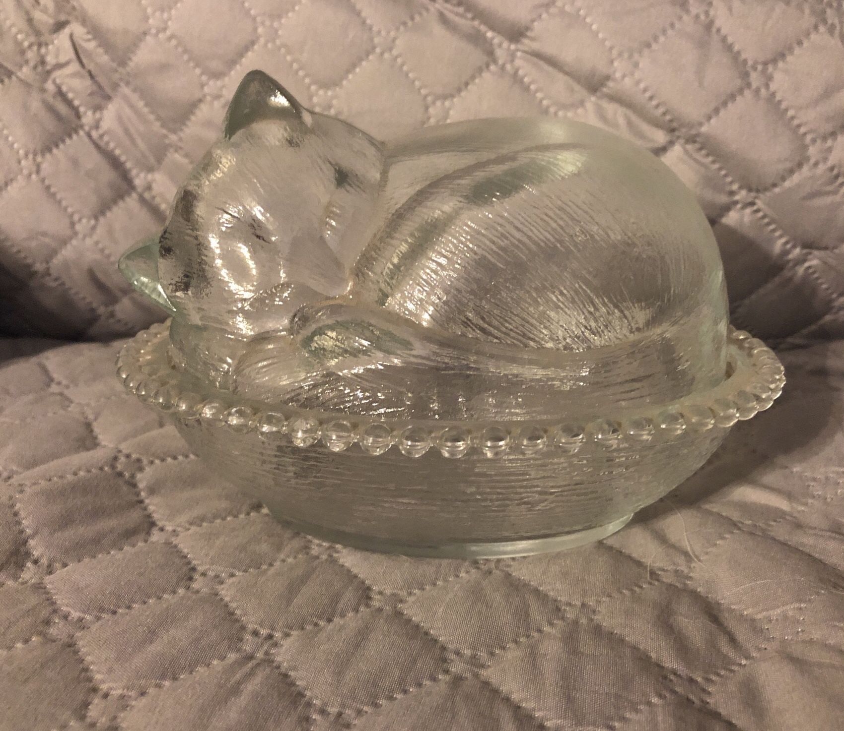 Collectable Vintage Glass Cat Candy / Trinket Dish