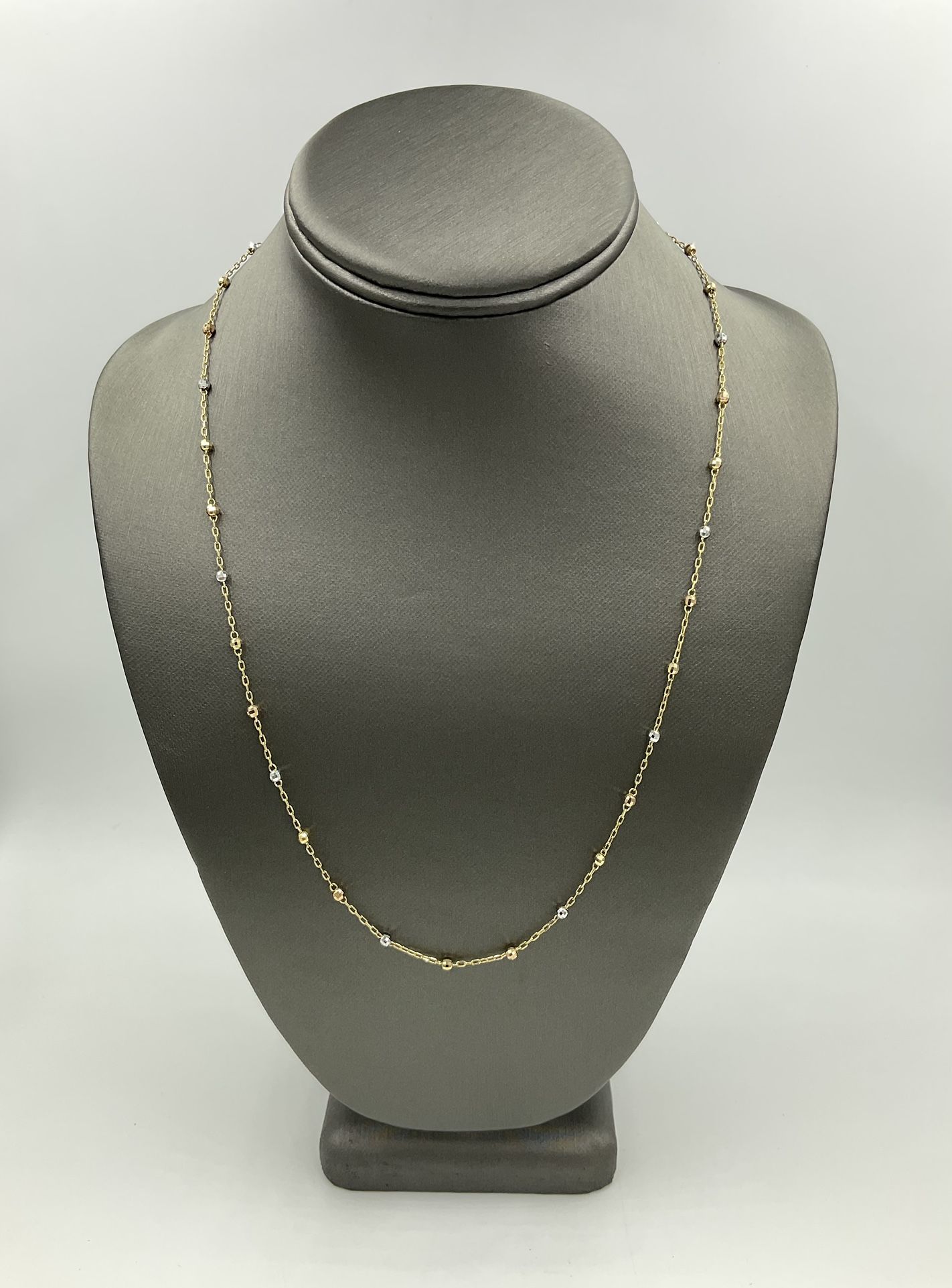 14KT 22” TRI-COLOR GOLD BEADED CHAIN 4.4GR