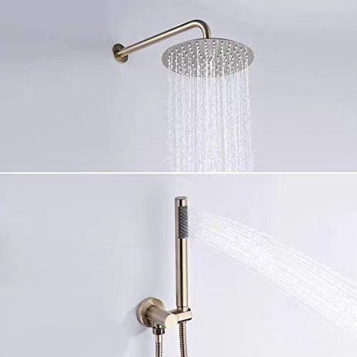 MO #062406 Brushed Gold 10" Round Rainfall Shower Head Wall Mounted Rain Shower System With Handheld Shower Solid Brass#J021117-US