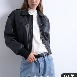 TopShop Black Leather Jacket Women M