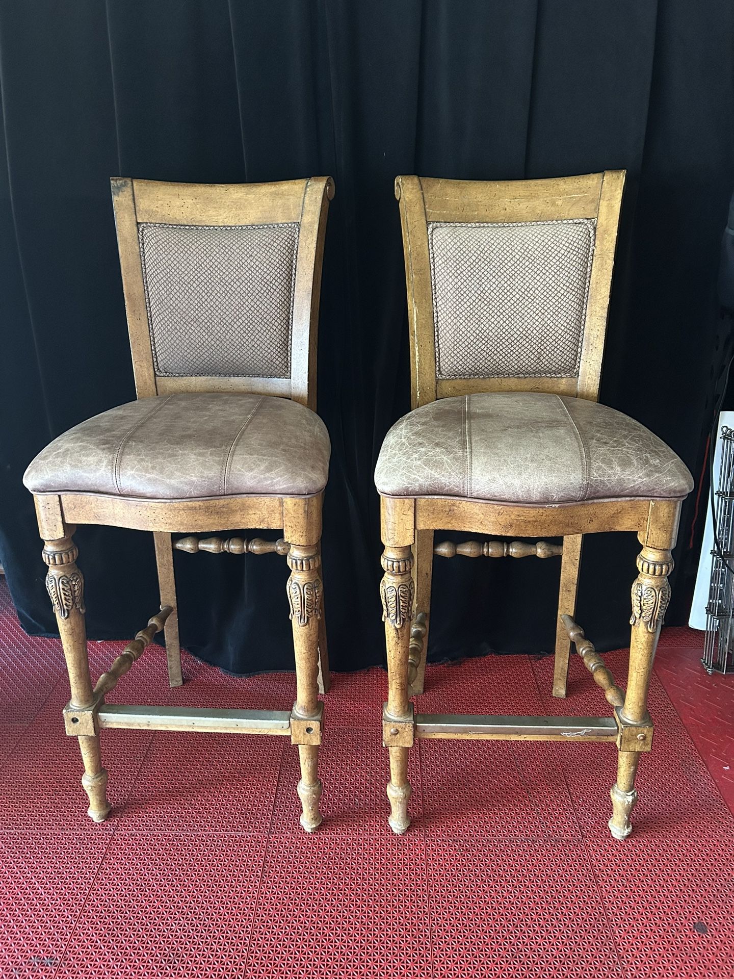 Solid Wood Bar Stool With Leather Cushions $100 Pair.
