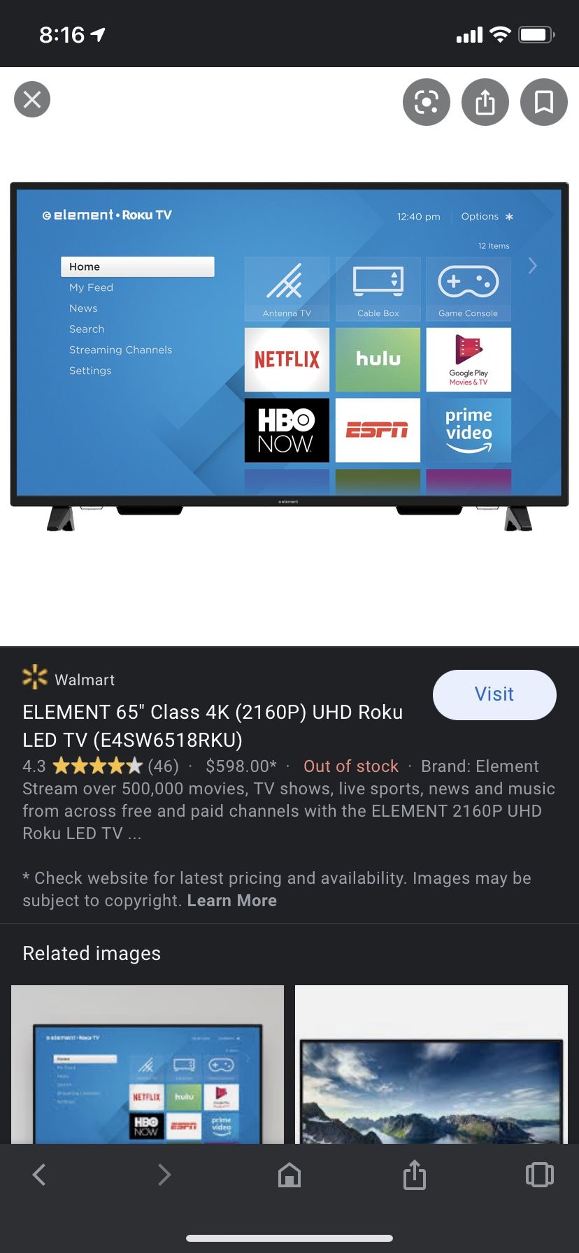 Element Smart Roku Tv