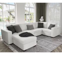 🟢 U Shaped Couch with Ottoman - Beige 