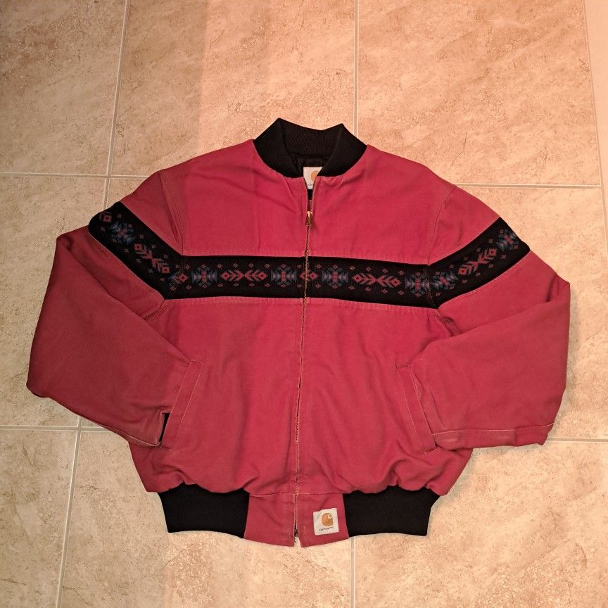 Amazing Carhartt Jacket Southwest Aztec Thermal Red Salmon Size XL Mesures Please
