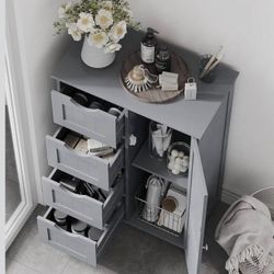 Bathroom Storage Unit with 4 Drawers, Freestanding Bathroom Cabinet with 1 Door, Adjustable Shelf, 30 x 55 x 82 cm, Mystic Grey LHC041P36