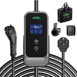 Level 2 EV Charger, 32A 240V Electric Car Charger for SAE-J1772 EVs, Indoor/Outdoor Portable EV Chargers with 25FT Cable, NEMA 14-50 Plug, Adjustable 